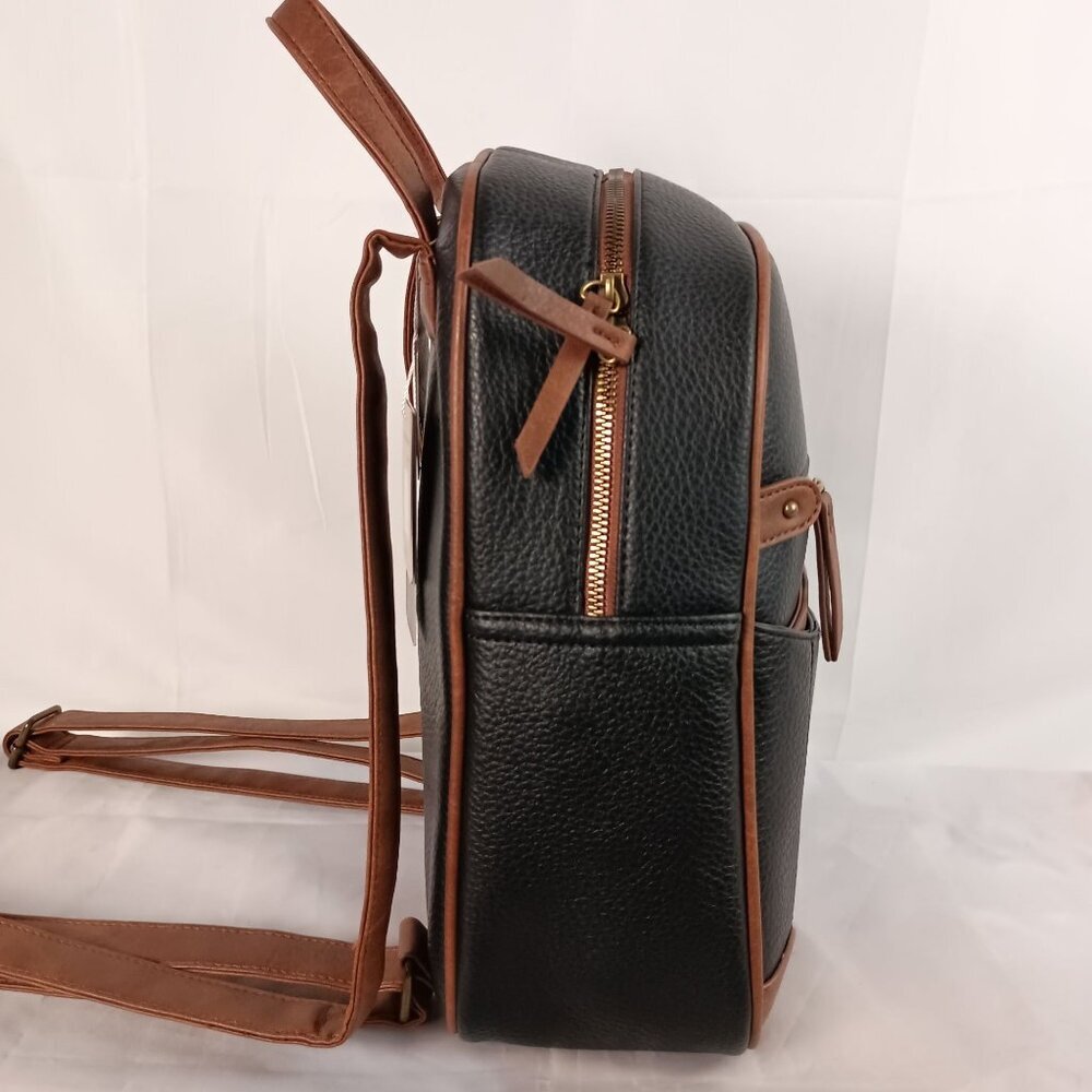 White Mountain Vegan Leather Backpack Black Brown Trim Cruelty Free NWT - Picture 10 of 15